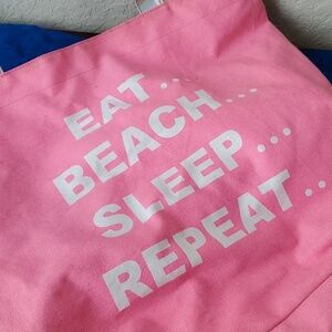 4/$20 pink canvas beach bag with hologram straps